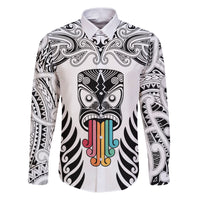 Personalised Kia Kaha Te Reo Maori Family Matching Puletasi Dress and Hawaiian Shirt Hei Tiki Mix Koru - White LT7 Dad's Shirt - Long Sleeve White - Polynesian Pride