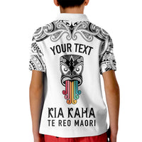 Personalised Kia Kaha Te Reo Maori Kid Polo Shirt Hei Tiki Mix Koru - White LT7 - Polynesian Pride
