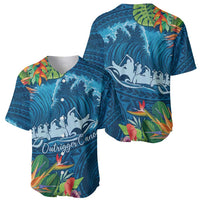 Outrigger Canoe Blue Baseball Jersey On The Waves LT7 - Polynesian Pride