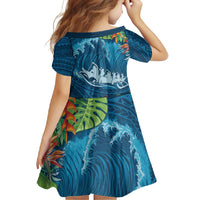 Outrigger Canoe Blue Family Matching Tank Maxi Dress and Hawaiian Shirt On The Waves
