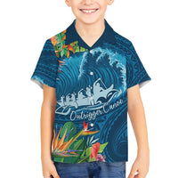 Outrigger Canoe Blue Family Matching Tank Maxi Dress and Hawaiian Shirt On The Waves