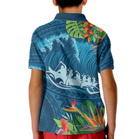 Outrigger Canoe Blue Kid Polo Shirt On The Waves