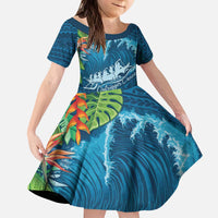 Outrigger Canoe Blue Kid Short Sleeve Dress On The Waves