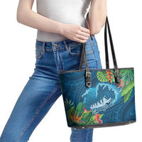 Outrigger Canoe Blue Leather Tote Bag On The Waves