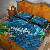 Outrigger Canoe Blue Quilt Bed Set On The Waves
