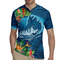 Outrigger Canoe Blue Rugby Jersey On The Waves