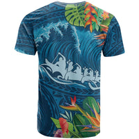 Outrigger Canoe Blue T Shirt On The Waves