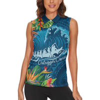 Outrigger Canoe Blue Women Sleeveless Polo Shirt On The Waves