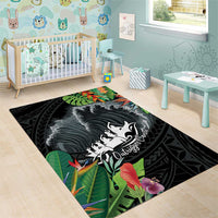 Outrigger Canoe Black Area Rug On The Waves