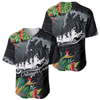 Outrigger Canoe Black Baseball Jersey On The Waves LT7 - Polynesian Pride