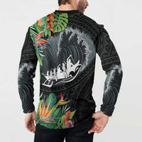 Outrigger Canoe Black Button Sweatshirt On The Waves