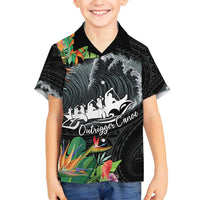 Outrigger Canoe Black Family Matching Long Sleeve Bodycon Dress and Hawaiian Shirt On The Waves
