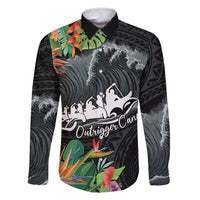 Outrigger Canoe Black Family Matching Tank Maxi Dress and Hawaiian Shirt On The Waves
