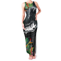 Outrigger Canoe Black Family Matching Tank Maxi Dress and Hawaiian Shirt On The Waves