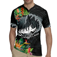 Outrigger Canoe Black Rugby Jersey On The Waves