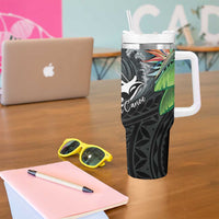 Outrigger Canoe Black Tumbler With Handle On The Waves