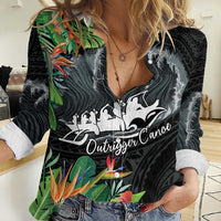 Outrigger Canoe Black Women Casual Shirt On The Waves