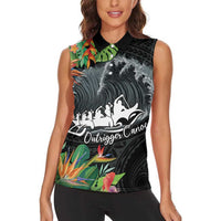 Outrigger Canoe Black Women Sleeveless Polo Shirt On The Waves
