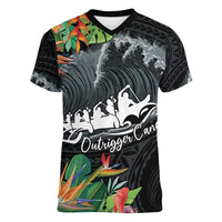 Outrigger Canoe Black Women V-Neck T-Shirt On The Waves