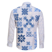 Vintage Hawaii Family Matching Puletasi Dress and Hawaiian Shirt Hawaiian Quilt Kapa Mismatch Blue LT7 - Polynesian Pride