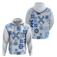 Vintage Hawaii Hoodie Hawaiian Quilt Kapa Mismatch Blue LT7 - Polynesian Pride