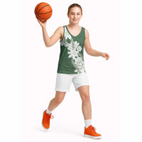 Ia Orana Tahiti Tiare Basketball Jersey Sage Green Lei - Polynesian Pride