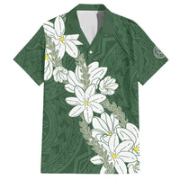 Ia Orana Tahiti Tiare Family Matching Off Shoulder Short Dress and Hawaiian Shirt Sage Green Lei LT7 Dad's Shirt - Short Sleeve Sage Green - Polynesian Pride