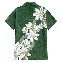 Ia Orana Tahiti Tiare Family Matching Off Shoulder Short Dress and Hawaiian Shirt Sage Green Lei LT7 - Polynesian Pride