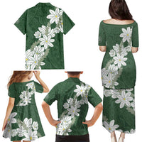 Ia Orana Tahiti Tiare Family Matching Puletasi and Hawaiian Shirt Sage Green Lei - Polynesian Pride