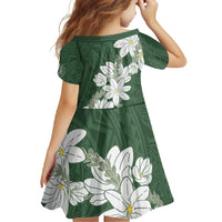 Ia Orana Tahiti Tiare Family Matching Short Sleeve Bodycon Dress and Hawaiian Shirt Sage Green Lei - Polynesian Pride