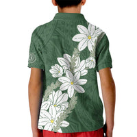 Ia Orana Tahiti Tiare Kid Polo Shirt Sage Green Lei - Polynesian Pride