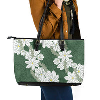 Ia Orana Tahiti Tiare Leather Tote Bag Sage Green Lei - Polynesian Pride