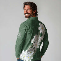 Ia Orana Tahiti Tiare Long Sleeve Polo Shirt Sage Green Lei - Polynesian Pride