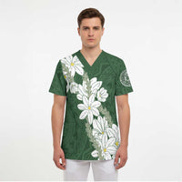 Ia Orana Tahiti Tiare Scrub Top Sage Green Lei - Polynesian Pride