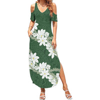 Ia Orana Tahiti Tiare Summer Maxi Dress Sage Green Lei - Polynesian Pride
