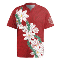 Ia Orana Tahiti Tiare Rugby Jersey Crimson Lei LT7 Red - Polynesian Pride
