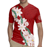 Ia Orana Tahiti Tiare Rugby Jersey Crimson Lei LT7 - Polynesian Pride