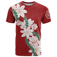 Ia Orana Tahiti Tiare T Shirt Crimson Lei - Polynesian Pride