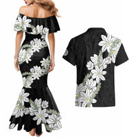 Ia Orana Tahiti Tiare Couples Matching Mermaid Dress and Hawaiian Shirt Black Lei - Polynesian Pride
