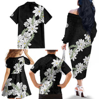 Ia Orana Tahiti Tiare Family Matching Off The Shoulder Long Sleeve Dress and Hawaiian Shirt Black Lei - Polynesian Pride