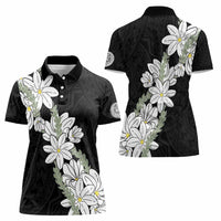 Ia Orana Tahiti Tiare Women Polo Shirt Black Lei - Polynesian Pride