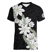 Ia Orana Tahiti Tiare Women V-Neck T-Shirt Black Lei - Polynesian Pride