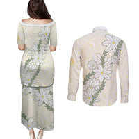Ia Orana Tahiti Tiare Couples Matching Puletasi and Long Sleeve Button Shirt Lemon Yellow Lei - Polynesian Pride