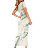 Ia Orana Tahiti Tiare Family Matching Short Sleeve Bodycon Dress and Hawaiian Shirt Lemon Yellow Lei - Polynesian Pride