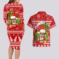 Hawaii Tiki Christmas Couples Matching Long Sleeve Bodycon Dress and Hawaiian Shirt Mele Kalikimaka LT7 - Polynesian Pride