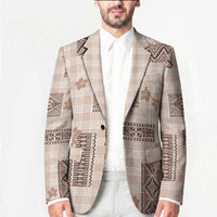 Hawaiian Quilt Tapa On Beige Palaka Motifs Blazer