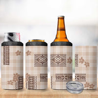 Hawaiian Quilt Tapa On Beige Palaka Motifs 4 in 1 Can Cooler Tumbler