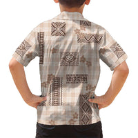 Hawaiian Quilt Tapa On Beige Palaka Motifs Family Matching Mermaid Dress and Hawaiian Shirt