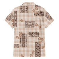 Hawaiian Quilt Tapa On Beige Palaka Motifs Family Matching Mermaid Dress and Hawaiian Shirt