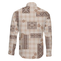 Hawaiian Quilt Tapa On Beige Palaka Motifs Family Matching Off The Shoulder Long Sleeve Dress and Hawaiian Shirt